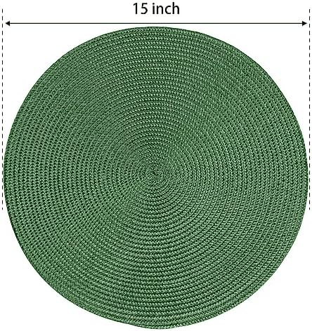FunWheat Round Braided Placemats Set of 6 Table Mats for Dining Tables Woven Washable Non-Slip Place mats 15 inch (Olive, 6pcs) - Image 2