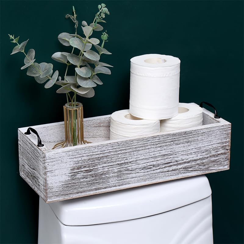 Bathroom Decor Box with Metal Handles, 15.7" x 6" x 3.9"-White - Image 5