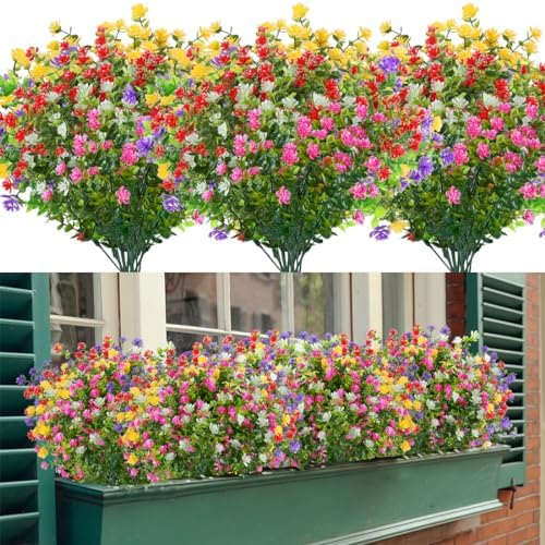 8 Bundles Artificial Flowers, Fake Artificial Greenery UV Resistant No Fade Faux Plastic Plants for Wedding Bridle Bouquet Indoor Outdoor Home Garden Kitchen Office Table Vase by HAPLIA