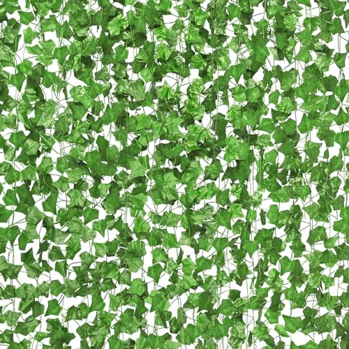 CQURE 14 Pack 98Ft Artificial Ivy Garland,Ivy Garland Fake Vines UV Resistant Green Leaves Fake Plants Hanging Vines for Home Kitchen Wedding Party Garden Wall Room Decor by CQURE