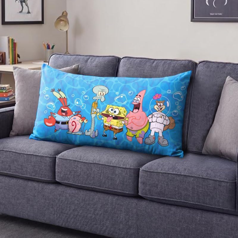 Northwest Spongebob Sea Creature Fun Cloud Body Pillow, Soft Cartoon Plush Hugger for Kids Bedding and Bedroom Decor, Officially Licensed, 18x36 Inch - Image 2