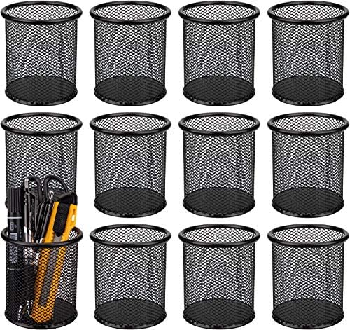 Nicunom 12 Pack Metal Pen Holder Wire Mesh Pen Cup Pencil Holder Pencil Cup for Desk Office Pen Organizer, Black by Nicunom