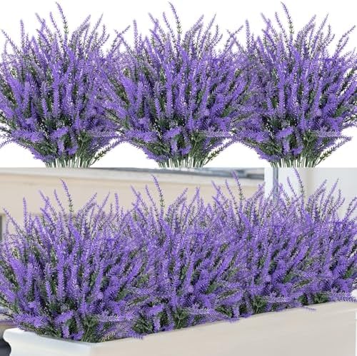 20 Bundles Fake Flowers Artificial Lavender Plants, Deep Purple by Besteek