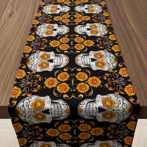 Dia De Los Muertos Decorations - Mexican Sugar Skull Table Runner by OHOME