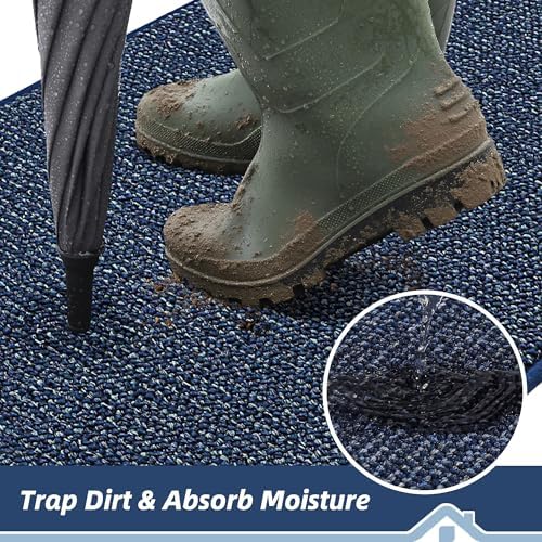BEQHAUSE Dirt Trapper Door Mat 24" x 36", Non-Slip Washable Doormats, Blue - Image 3