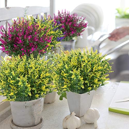 8 Bundles Outdoor Artificial Lavender Fake Flowers UV Resistant Shrubs, Faux Plastic Greenery for Indoor Outside Hanging Plants Garden Porch Window Box Home Wedding Farmhouse Decor (Yellow) - Image 5