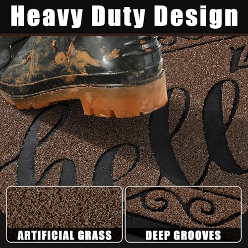 Yimobra Welcome Mats for Front Door 29.5x17, Heavy Duty Waterproof Outdoor Door Mat Outside Entrance, Non-Slip Low Profile Indoor Entryway Mat for Garage Patio, Coffee - Image 2