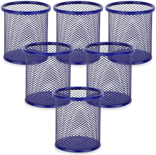 Segarty Pen Cup, 6 Pack Round Cute Dark Blue Pen Holder for Desk, Wire Mesh Pencil Holder Container Set, Desktop Organizer for Office Supplies, Maker, School, Home Storage, Makeup Brush by Segarty