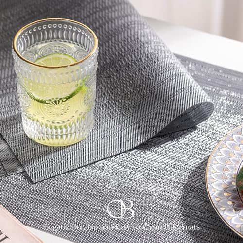 Placemats Set of 12 - Easy Clean Woven Vinyl Placemat for Dining Table, Indoor/Outdoor Place Mats, Washable PVC Table Mats（Gray） - Image 3