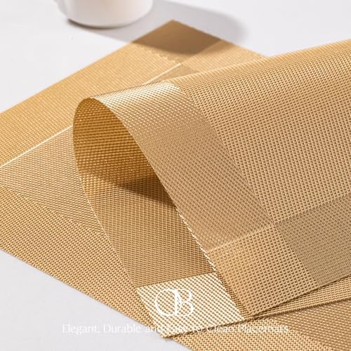 Placemats Set of 6 - Easy Clean Woven Vinyl Placemats for Dining Table, Indoor/Outdoor Place Mats, Washable PVC Table Mats（Gold Cube） - Image 3