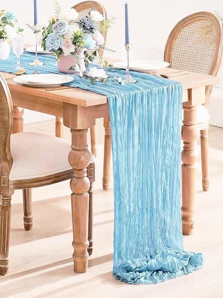 12Pack Baby Blue Cheesecloth Table Runner 20 x 120 inch Gauze Table Runner - Image 2