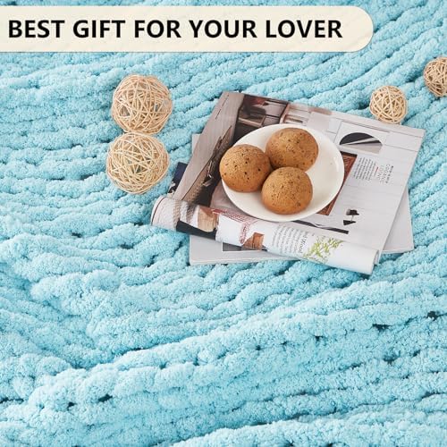 L'AGRATY Chunky Knit Throw Blanket for Couch, 30 x 40 Inches, Light Blue - Image 7