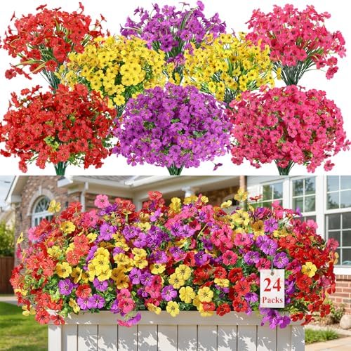 Alupssuc 24 Bundles Artificial Daisy Flowers UV Resistant for Outdoor Decor by Alupssuc