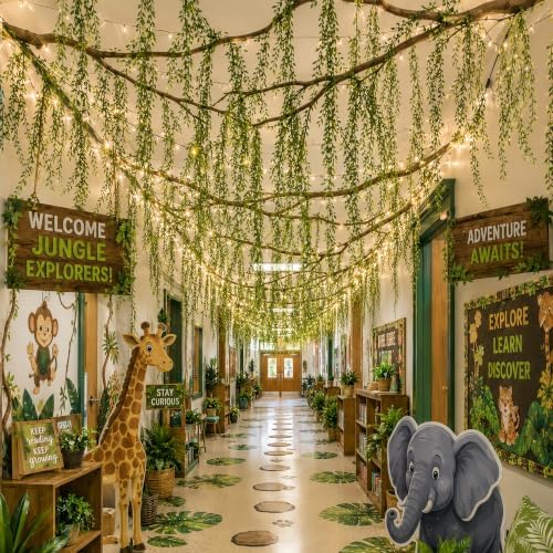 120.57ft Artificial Hanging Willow Vines Greenery for Jungle Party Forest Safari Party Classroom Decor, Include Hooks, Fishing line, Indoor Outdoor Wall DIY Decor - Image 2