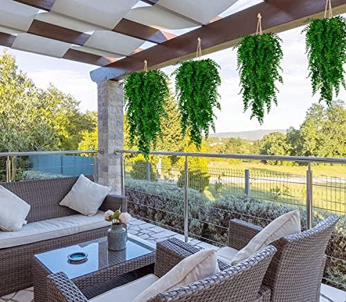 Toprooms 4pcs Artificial Hanging Plants Fake Hanging Plant Fake Plants Faux Fern Ivy Vines Outdoor UV Resistant Plastic Hanging Plants Artificial Decor (Ferns) - Image 4