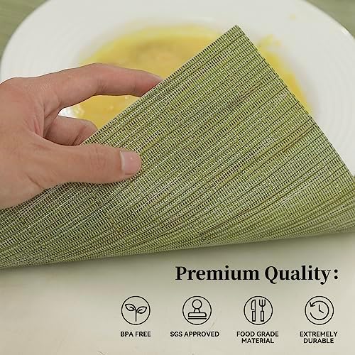 Leetaltree Pea Green Placemats Set of 8 - Heat Resistant Non-Slip Place mats for Dining Table, Washable Durable PVC Vinyl Woven Table Mats（Pea Green, 8） - Image 2