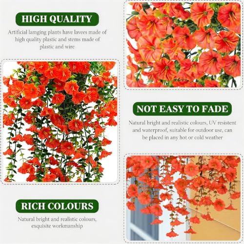 Orange Artificial Fall Petunias Flowers, 4 Pcs Silk Faux Flowers UV Resistant No Fade Fake Plants, Realistic Indoor Outdoor Decor for Garden Balcony Yard Porch - Image 3
