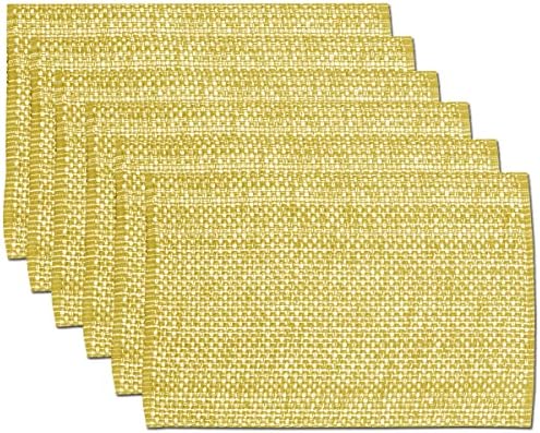 Sweet Home Collection 100% Cotton Placemats for Dining Room Rectangle Two Tone Woven Fabric 13" x 19" Soft Durable Table Mat Set, Set of 6, Gold by SweetHomeCollection