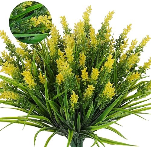 RECUTMS 12 Bundles Artificial Grass Fake Plants Outdoor Yellow Fake Grass by RECUTMS