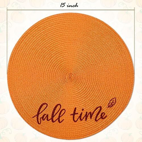 FunWheat Round Placemats Set of 6 Table Mats for Thanksgiving Tables Washable Non-Slip Place mats 15 Inch for Fall(Orange Fall,6pcs) - Image 6