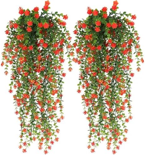 Artificial Hanging Flowers for Outdoor Indoor Decor, 6 Packs Fake Eucalyptus Vine Faux Flower Greenery Garland Plastic Plants Outside UV Resistant Wall Garden Wedding Home Party Decor (Orange) by Unknown