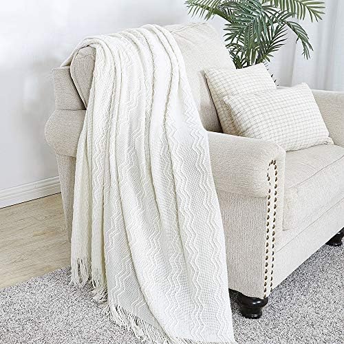 BOURINA Off White Throw Blanket 60x80Inch Boho Knit Soft Throw Sofa Blanket - Image 2