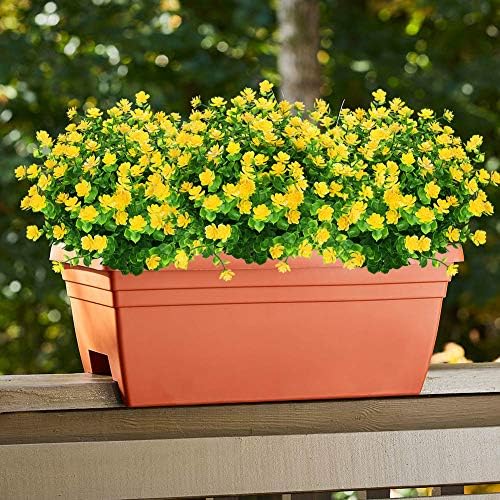 6 Bundles Outdoor Artificial Flowers UV Resistant Fake Boxwood Plants, Faux Plastic Greenery for Indoor Outside Hanging Plants Garden Porch Window Box Home Wedding Farmhouse Decor (Yellow) - Image 3