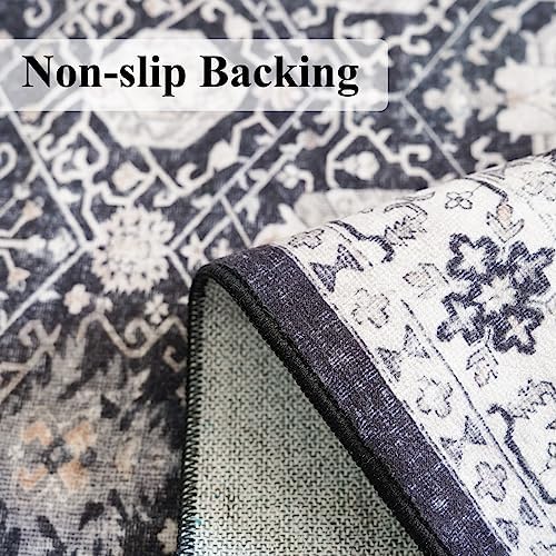 4x10 Washable Hallway Runner Rug: Oriental 10ft Extra Wide Ultra Soft Runners for Living Room Bedroom Stain Resistant Low Pile Carpet for Entryway Ktichen Thin Non Slip Bathroom Floor Mat(Black,4x10) - Image 4