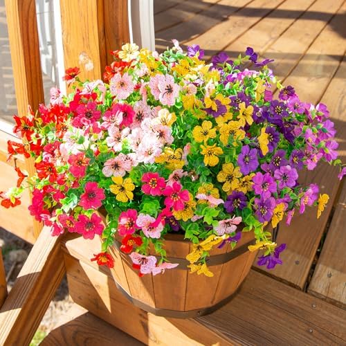 HyeFlora Artificial Flowers for Outdoor Indoor Garden Home Decoration, Faux Flower Daisy with Eucalyptus Leaves Fake Plants Greenery Boxwood Porch Patio, 12 Bundles (6 Multicolor) - Image 2