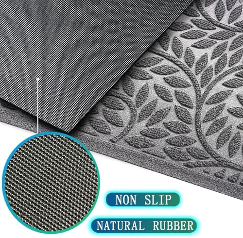 Bulijojo Front Door Mat Entrance,Durable Heavy Duty Welcome Mat,Thick Absorbent Natural Rubber Non Slip Mat,Sturdy Entryway Grey 17"x30" - Image 5