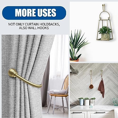 ARNORX Curtain Holdbacks, Hooks, 2 PCS，Solid Steel Hooks, Decorative French Ball End, Curtain Drapery Holdbacks, Wall Mounted, Curtain Tiebacks, Brass Brushed - Image 7