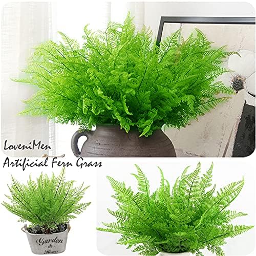 Artificial Plants, Plastic Grass Fern Shrubs Leaves Fake Bushes Outdoor Indoor Greenery Home Garden Décor Verandah Planting Filler Table Centerpieces Arrangements DIY Decoration 4 Pack - Image 6