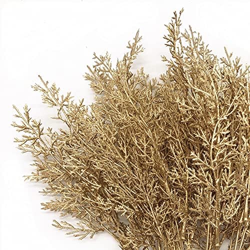 PASYOU Golden Fake Plants, Artificial Flowers Decoration for Christmas Antlers Grass Plastic Faux DIY Crafts Indoor Outdoor Home Garden Party Room Bedroom Wedding Table Centerpiece Decor, Gold 4 Pack - Image 3