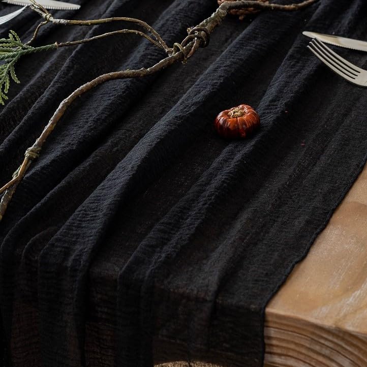 3Pcs Halloween Holiday Black Cheesecloth Table Runner 120 Inch for Decor - Image 2