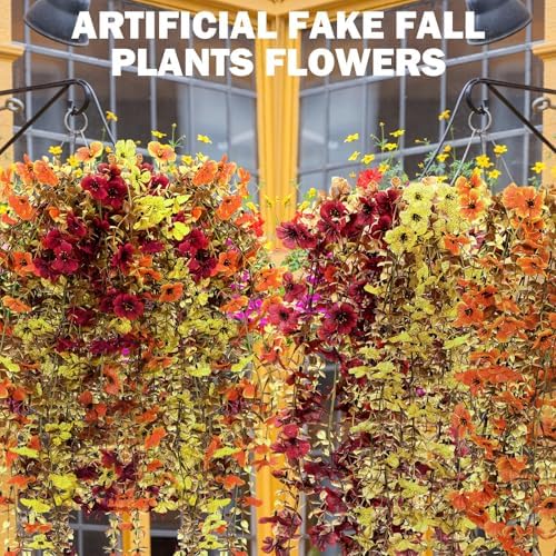 6 Pcs Fall Artificial Hanging Flowers Outdoor, Retro Color - Image 5