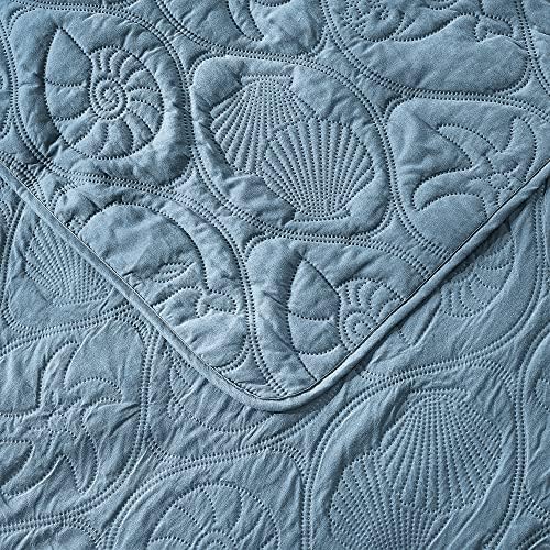 Pure Bedding Quilt Set Full/Queen Size Ash Blue - Oversized Bedspread - Soft Microfiber Coverlet for All Season - Includes 1 Quilt and 2 Shams, Ocean Star Pattern - Image 4