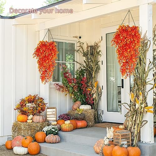 RECUTMS 4Pcs Fall Artificial Flowers Hanging Eucalyptus Leaf Plants 29.9 in - Image 4