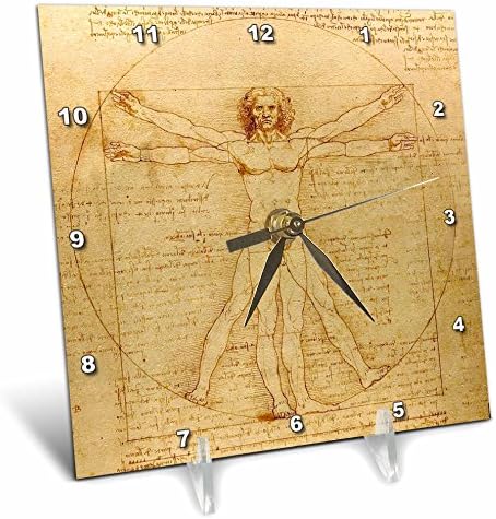 3dRose Vitruvian Man by Leonardo Da Vinci 1490 - Fine Anatomical Art - Human Anatomy Pen and Ink Drawing - Desk Clock, 6 by 6-Inch (dc_155633_1) - Image 2