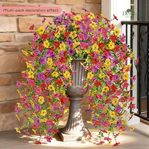 Der Rose UV Resistant Artificial Hanging Flowers for Outdoors, 4Pcs Silk Fake Dasiy Faux Hanging Flowers for Outdoor Planter Porch Balcony Yard Decor - Image 2