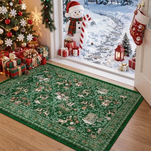 Christmas Area Rug 2x3, Washable Rugs for Entrance (2'x3', Green) by Restydon