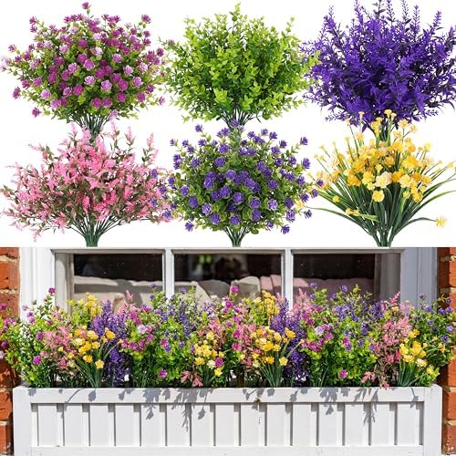 CEWOR Mixed Artificial Flowers for Outdoors UV Resistant Faux Flowers by CEWOR