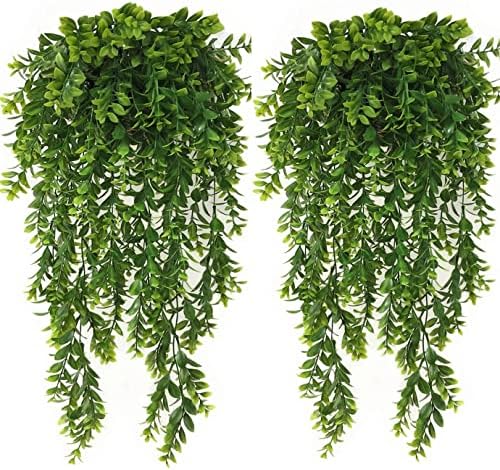 Artificial Hanging Vines, Fake Greenery Ivy Plastic Leaves Plants Faux Plant Foliage for Wedding Party Home Garden Wall Office Bedroom Decoration Indoor Outdoor Baskets Lights DIY Table Decor - 4 Pack by CATTREE