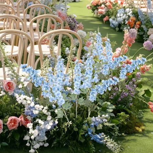 16Pcs Light Blue Delphinium Artificial Flower 33.5'' Long Stem Blue Flowers - Image 2