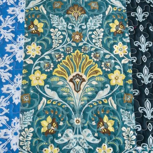 WONGS BEDDING Boho Quilt Queen, 3 Pieces Teal Patchwork Quilt Soft Coverlet Reversible Lightweight Farmhouse Quilts with 2 Pillow Shams for All Seasons (96"x90") - Image 5