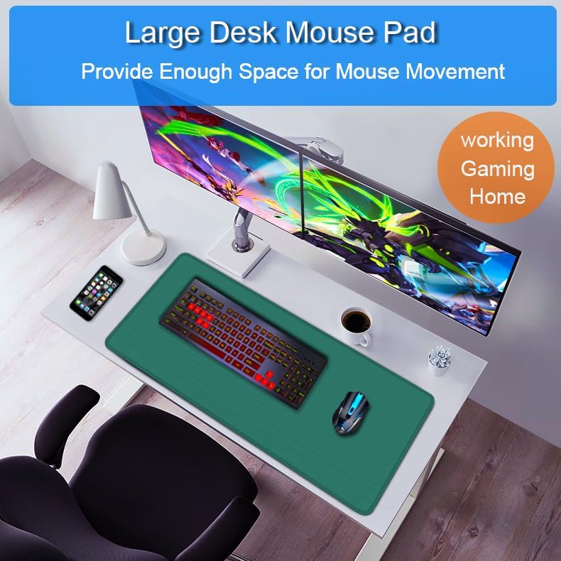 Mouse Pad Large, 31.5x15.7 inch Gaming Computer Keyboard Mouse Mat, Water Resist Non-Slip Mousepad Rubber Base Long XXL Mouse Pad for Work & Gaming, Office & Home, Green - Image 6