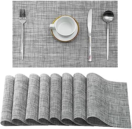 Leetaltree Linen Grey Placemats Set of 8 - Heat Resistant Non-Slip Place mats for Dining Table, Washable Durable PVC Vinyl Woven Table Mats（Linen Grey, 8） by Leetaltree-ArtatEveryTable