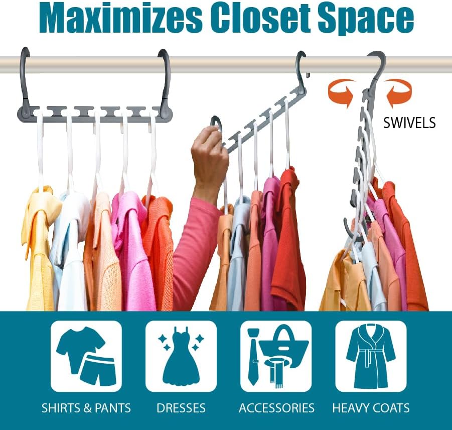 Wonder Hanger Max Space Saving Closet Hangers, 10-Pack, 360° Swivel, Grey - Image 3
