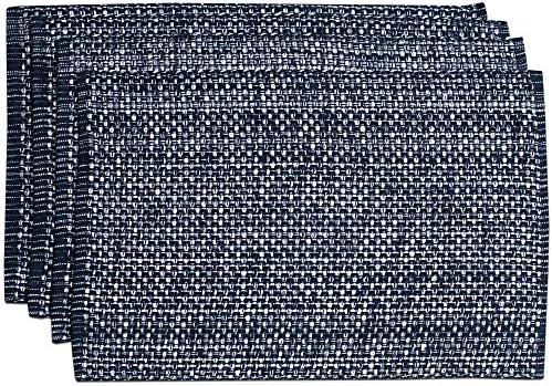 Sweet Home Collection 100% Cotton Placemats for Dining Room Rectangle Two Tone Woven Fabric 13" x 19" Soft Durable Table Mat Set, Set of 4, Navy by SweetHomeCollection