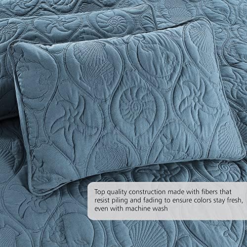 Pure Bedding Quilt Set Full/Queen Size Ash Blue - Oversized Bedspread - Soft Microfiber Coverlet for All Season - Includes 1 Quilt and 2 Shams, Ocean Star Pattern - Image 3