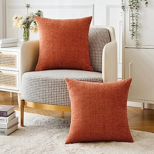 MIULEE Pack of 4 Couch Throw Pillow Covers 18x18 Inch Soft Burnt Orange Chenille Pillow Covers for Sofa Living Room Solid Dyed Pillow Cases - Image 5